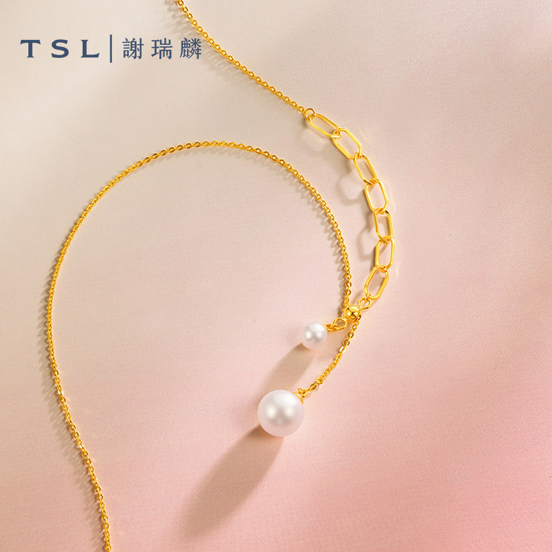 TSL谢瑞麟18K金珍珠项链简约几何K黄珍珠套链女士新品BE031