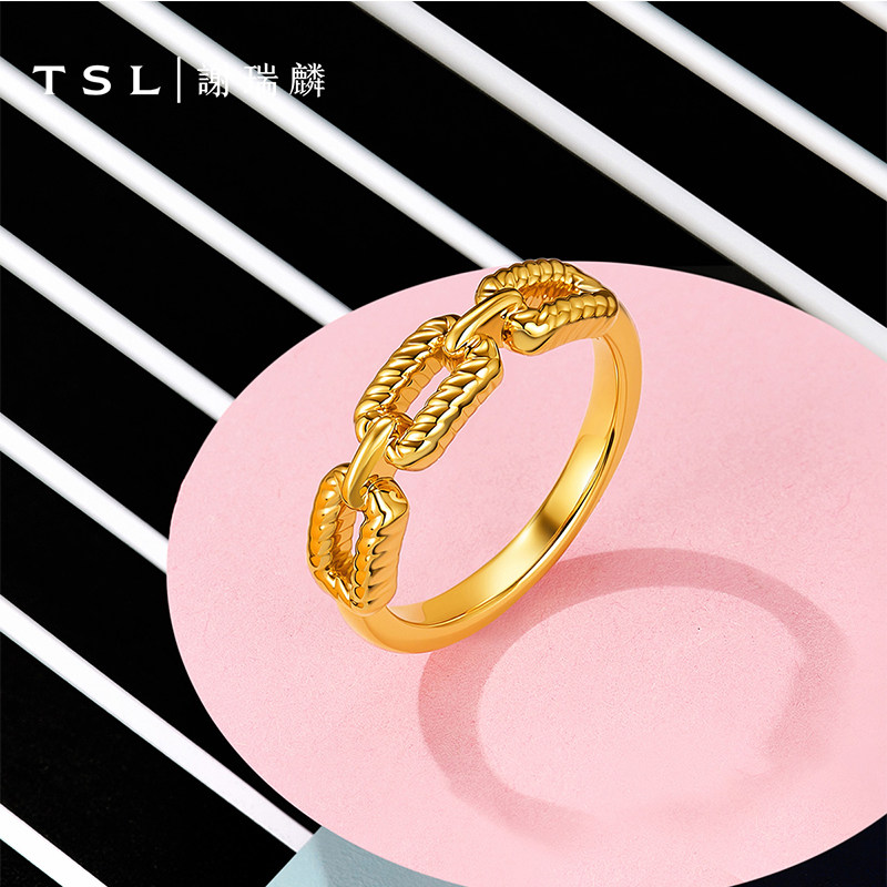 TSL谢瑞麟黄金戒指链条设计5D硬金指环计价黄金新品女士XR267