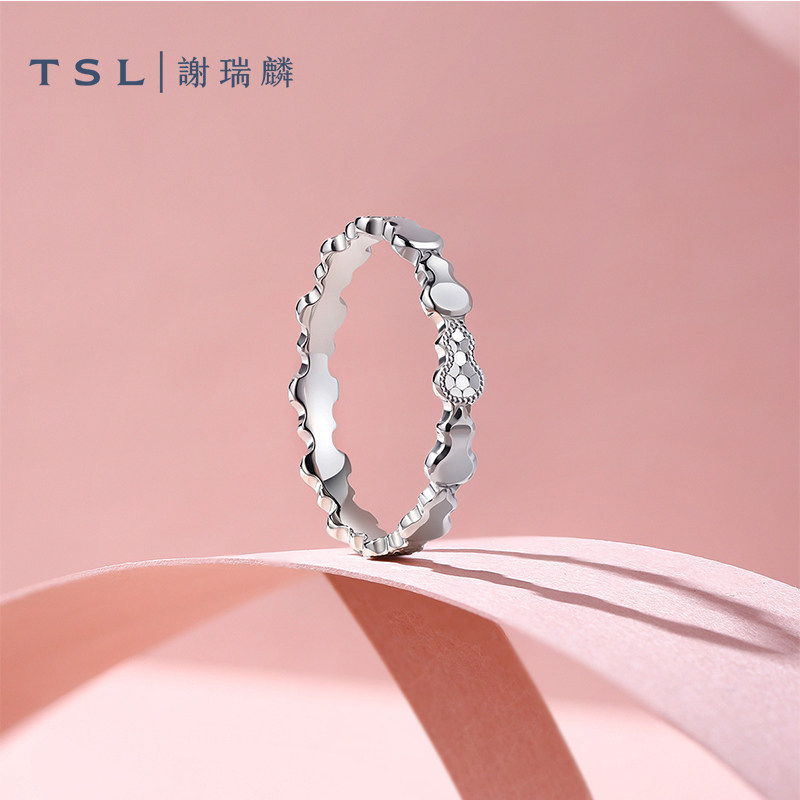 TSL谢瑞麟铂金葫芦女款戒指波浪轻奢指环BF568