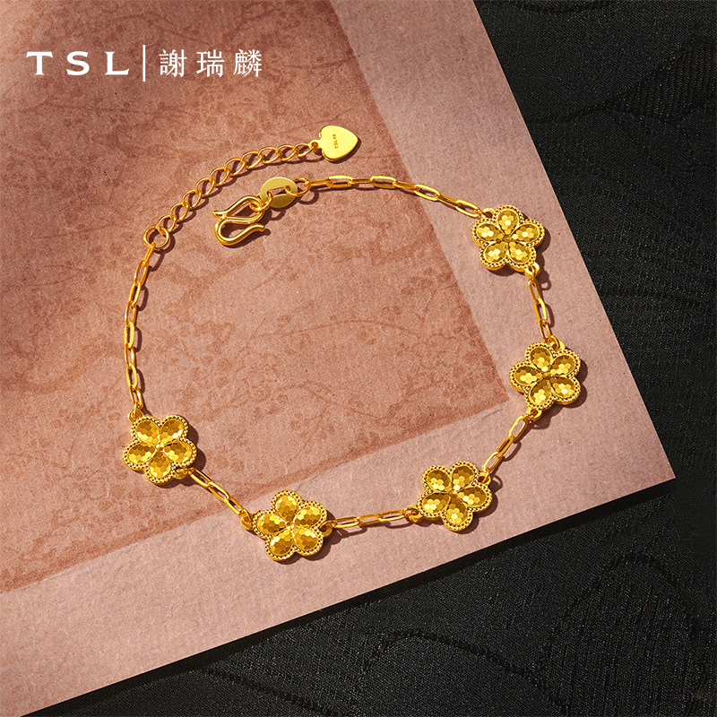 TSL谢瑞麟黄金桃花手链5G工艺五花足金手链计价黄金新品YV627
