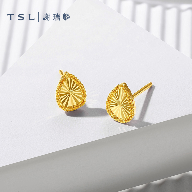 TSL谢瑞麟时尚几何耳饰系列黄金耳钉直针款5G足金耳环新品XQ927