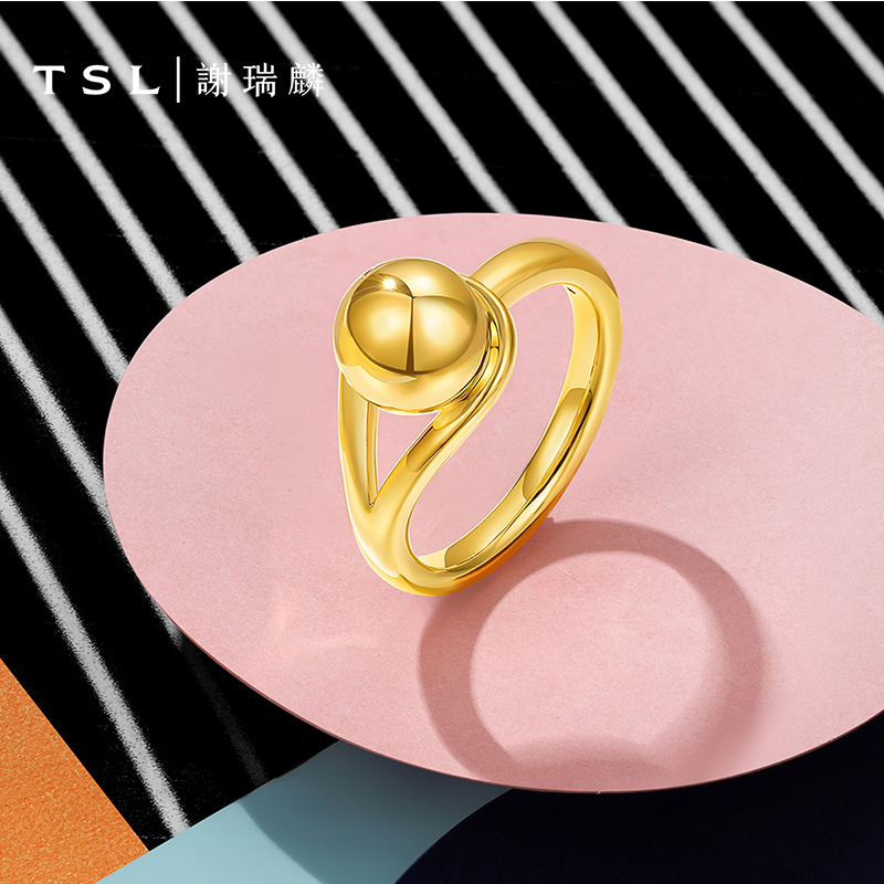 TSL谢瑞麟黄金戒指5D硬金工艺圆形足金指环计价黄金新品XR270