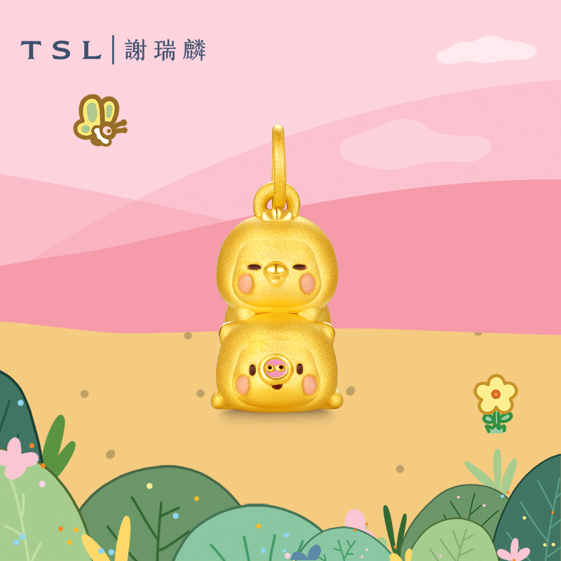 TSL谢瑞麟胖滚家族系列黄金吊坠就爱欺负你5D足金挂坠情侣X5670