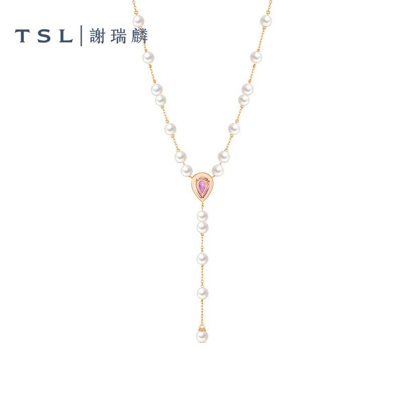 TSL谢瑞麟几何魅力系列水滴宝石项链珍珠锁骨链女士新品63720
