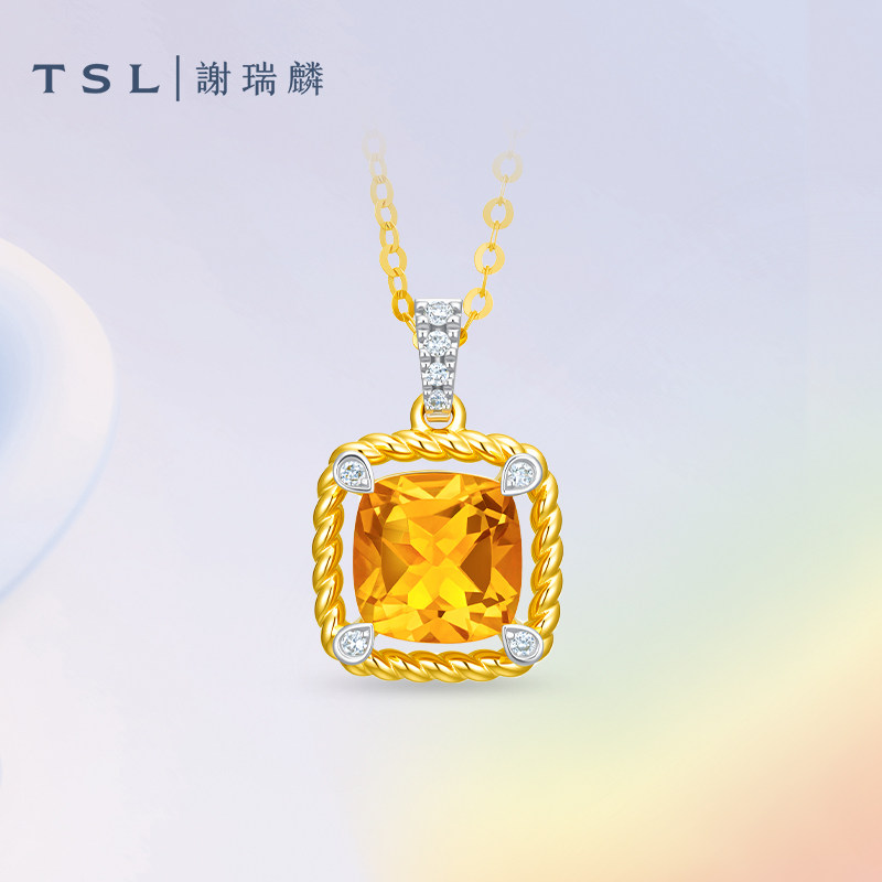 TSL谢瑞麟TGOL几何魅力系列18K金黄水晶项链镶钻套链女士63840