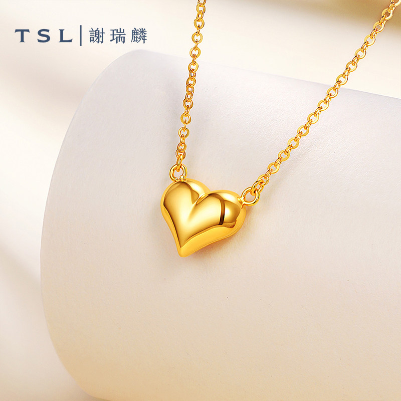 TSL谢瑞麟黄金项链5G足金工艺爱心颈饰足金光面套链女士XR589图片