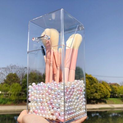 化妆刷桶透明防尘带盖笔筒大容量