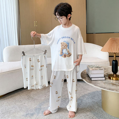 法国Anseola儿童睡衣夏季2026新款大男童家居服莫代尔夏天小孩空