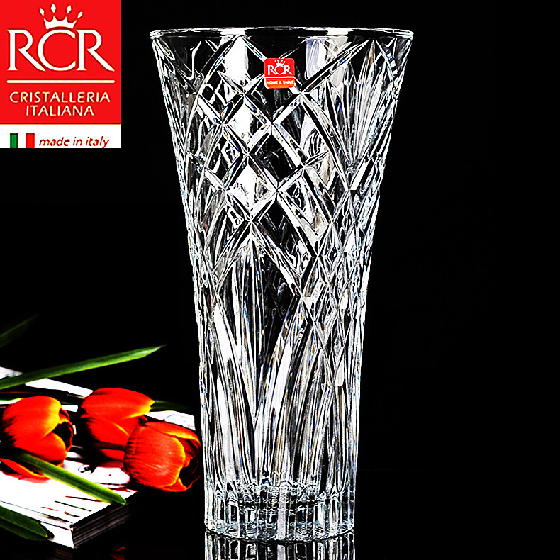 意大利RCR进口水晶玻璃透明干花富贵竹百合大号花瓶水培花器摆件