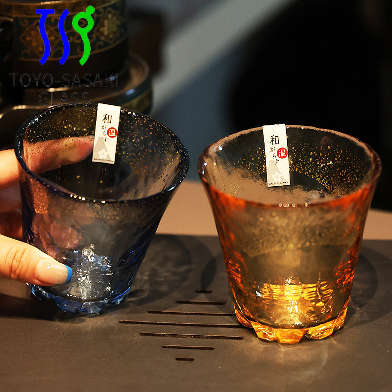 日本进口东洋佐佐木玻璃手工金箔杯耐热花茶水杯清酒冷酒杯饮料杯