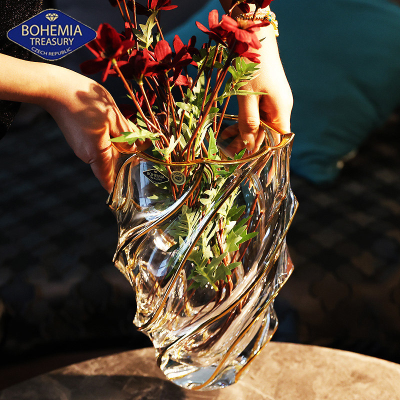 捷克进口BOHEMIA水晶玻璃描金欧式装饰轻奢花瓶插花瓶饰品摆件