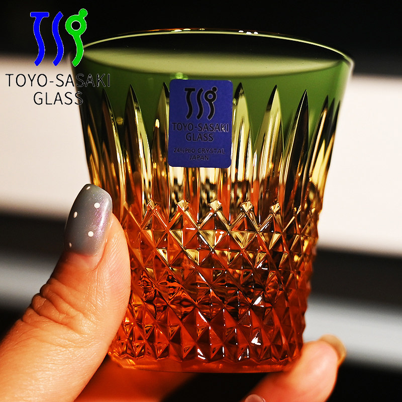 日本进口东洋佐佐木江户切子手工杯八千代彩色白酒烈酒清酒杯子