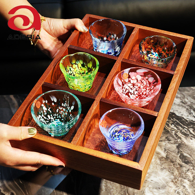 日本进口aderia津轻纯手工彩色玻璃杯清酒杯果茶杯子乔迁新居礼品