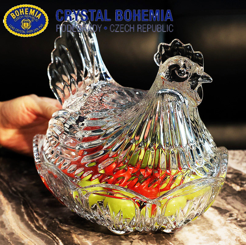 捷克BOHEMIA水晶玻璃带盖母鸡装饰工艺品动物摆件糖缸果盘干果盅,家居饰品,桌面摆件,淘宝优惠券,粉丝福利购,淘宝优惠卷