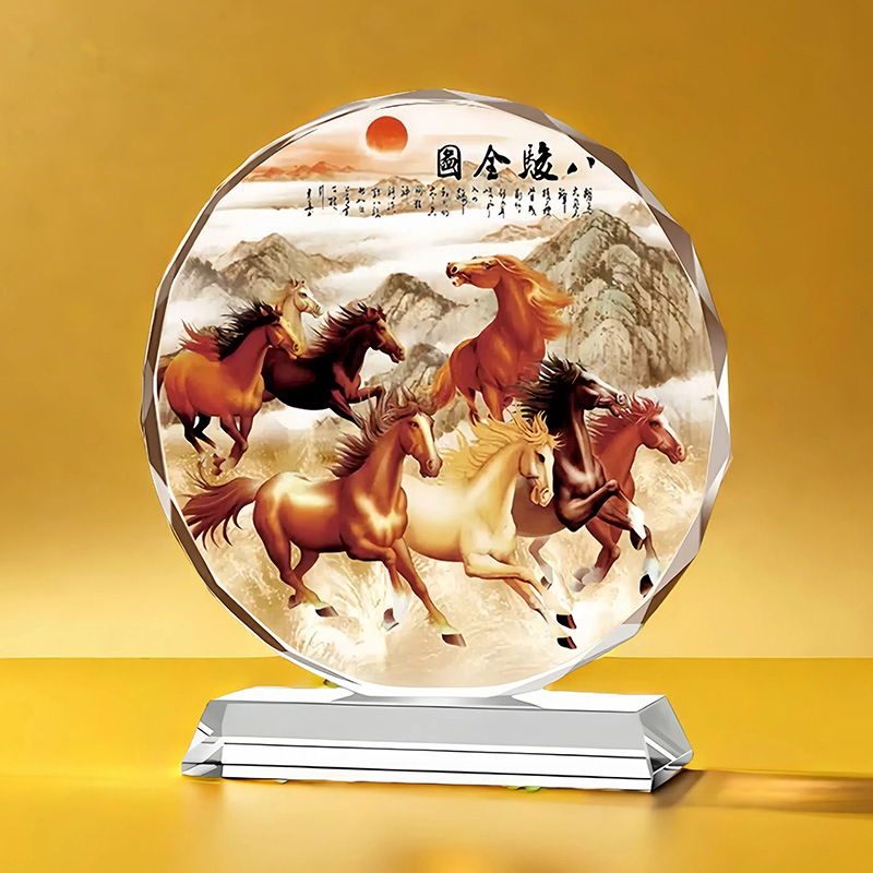 八骏图水晶摆件入户招财玄关装饰品客厅办公室工艺品聚财摆台