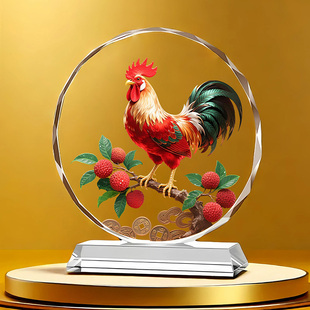 饰摆台 公鸡荔枝水晶摆件大吉大利乔迁开业客厅办公室酒柜吉祥物装