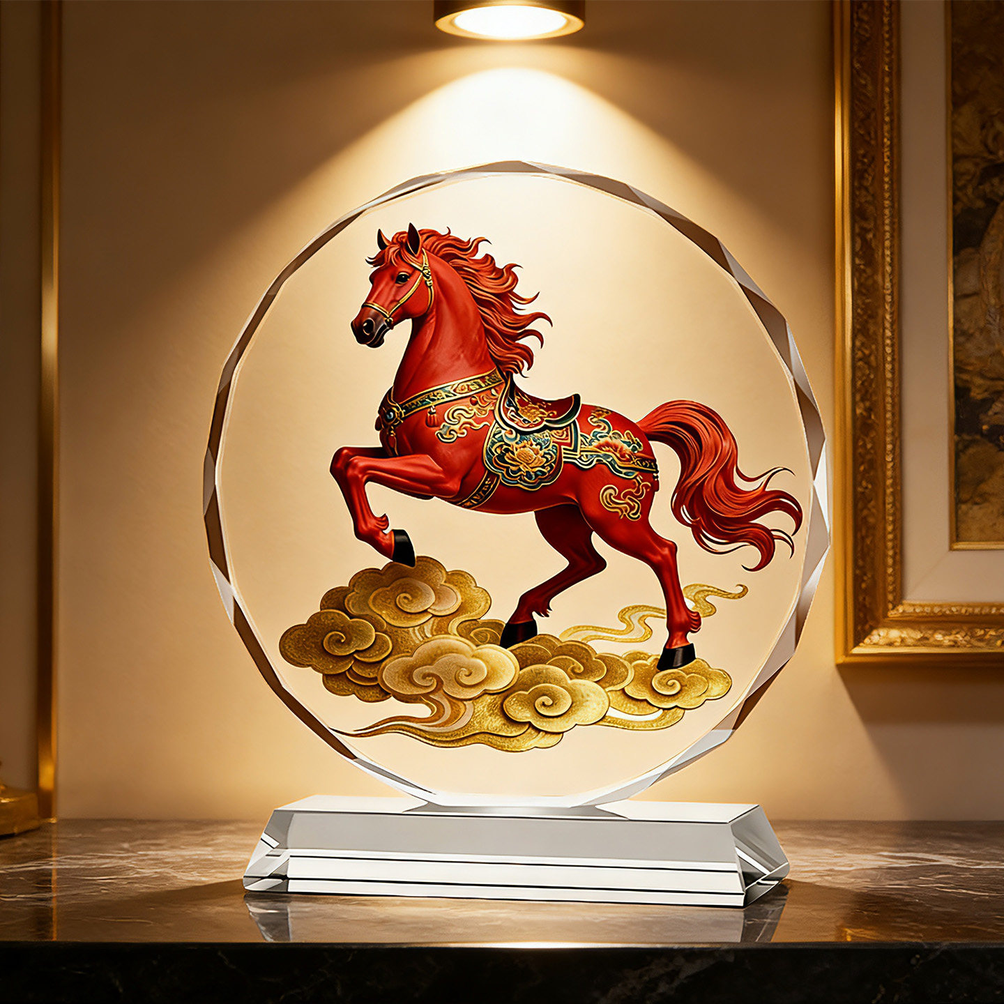 马踏祥云双马聚宝盆水晶摆件马到成功乔迁送礼客厅玄关装饰品摆件,家居饰品,桌面摆件,淘宝优惠券,粉丝福利购,淘宝优惠卷