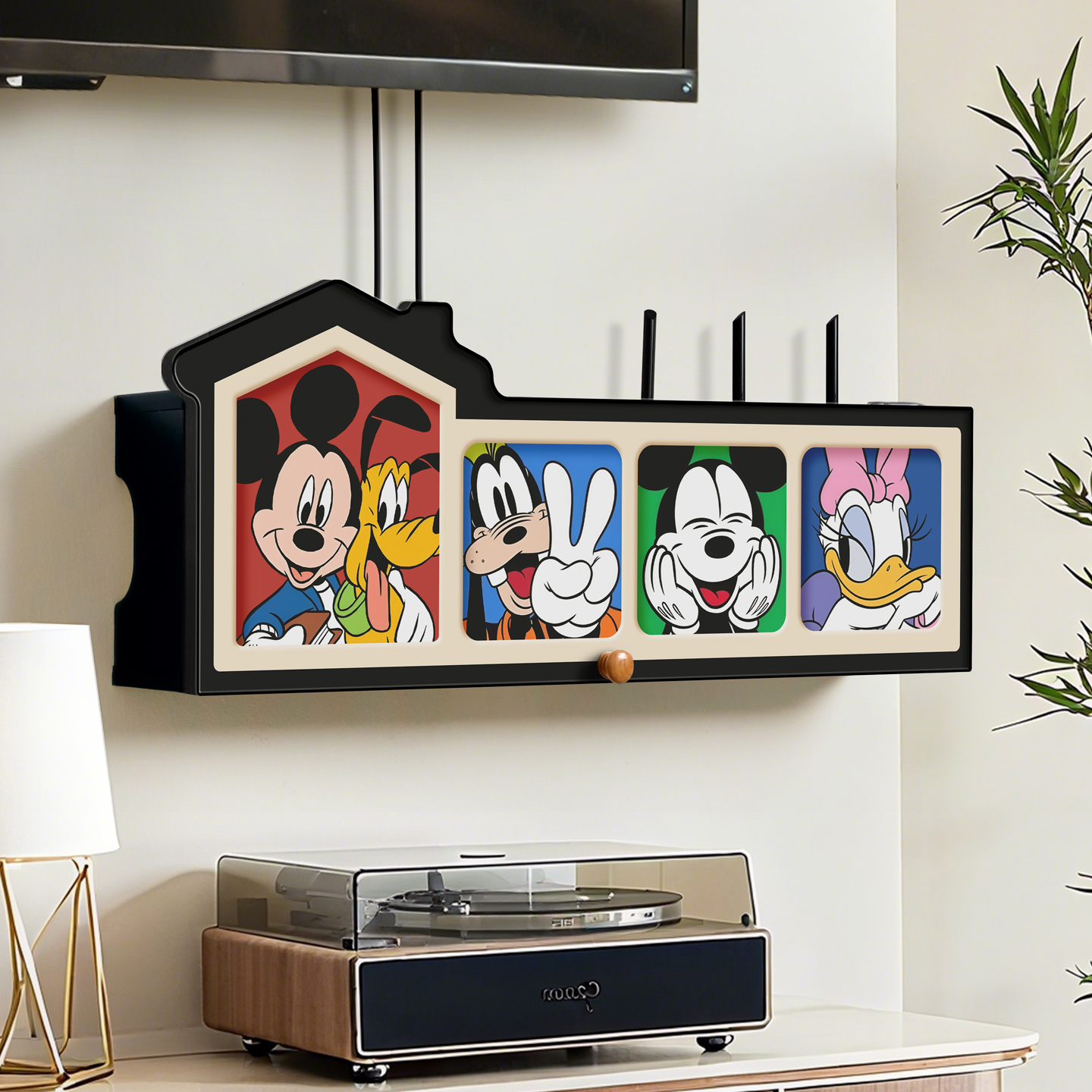 国补多巴胺路由器置物架免打孔光猫迪士尼收纳盒插座遮丑隐藏神器