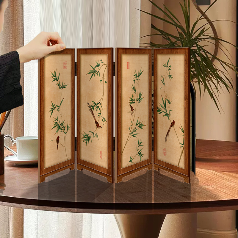 翠竹桌面小屏风摆件新中式茶室书房餐柜摆台画 画中古风饭厅装饰