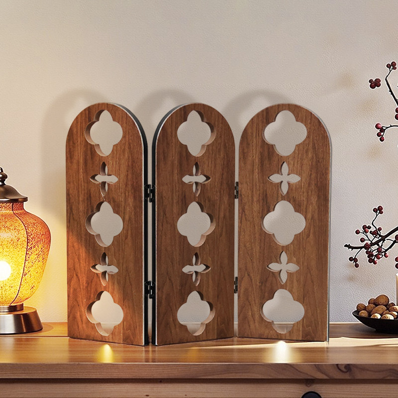 中古风桌面装饰品木纹三联小屏风电视柜复古摆件餐边柜创意摆台画,家居饰品,桌面摆件,淘宝优惠券,粉丝福利购,淘宝优惠卷