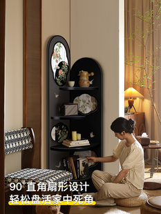 中古风转角装饰柜画墙角落地镜子摆件客厅置物架小户型夹缝收纳柜