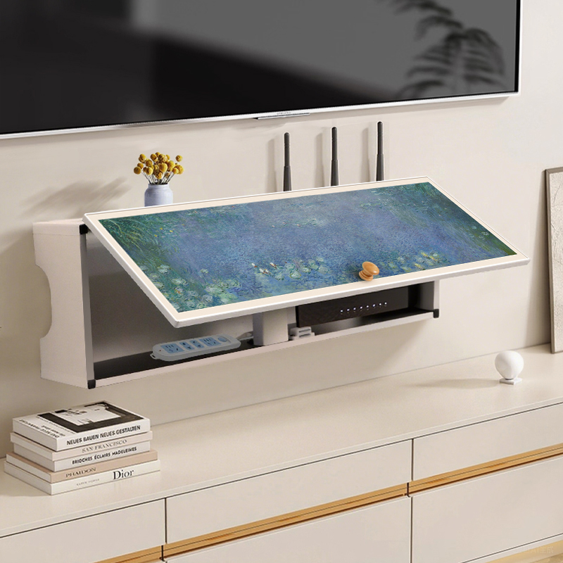 梵高睡莲路由器收纳盒免打孔光猫wifi放置架遮丑神器机顶盒置物架