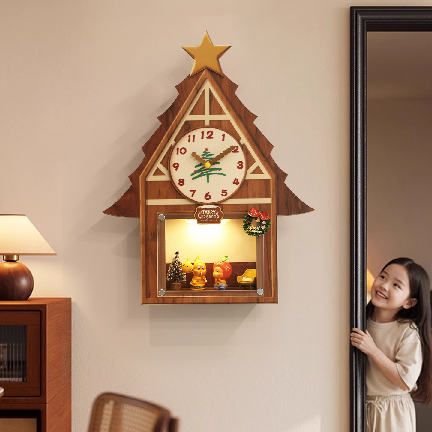 盲盒收纳展示架客厅挂钟表手办防尘展示柜创意圣诞树装饰挂墙时钟,收纳整理,手办收纳盒,淘宝优惠券,粉丝福利购,淘宝优惠卷