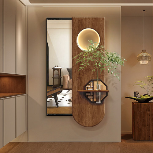 新中式玄关装饰画 画隐藏式推拉镜子立体隐形全身镜面画 画水培绿