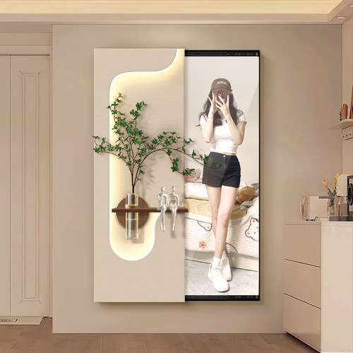 玄关推拉镜装饰画隐形全身镜挂画