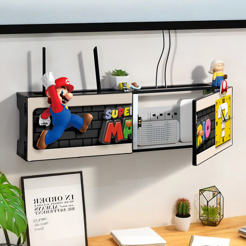 免打孔带钟表路由器收纳盒子遮丑