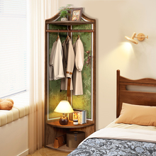 转角实木衣帽架中古风卧室床边放衣架简易置物架小型落地挂衣架子