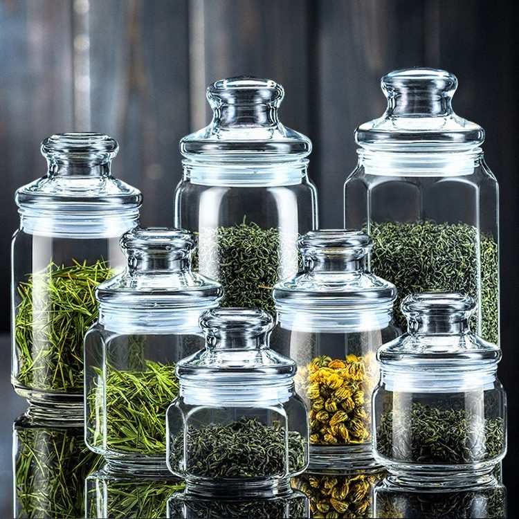 弓箭乐美雅玻璃密封罐茶叶罐零食储物罐咖啡豆罐实木盖厨房收纳罐