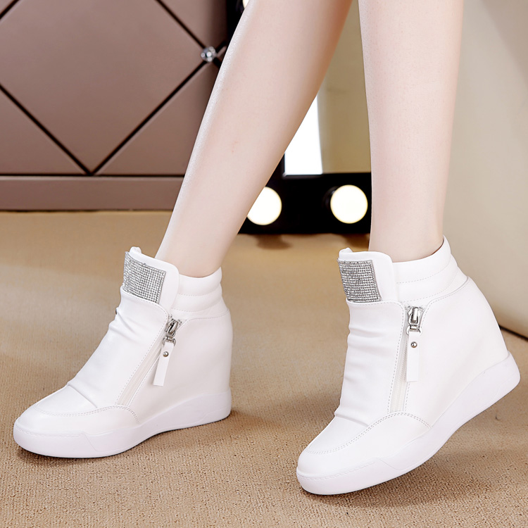 2021 spring and autumn new high rise womens shoes Rhinestone zipper high top versatile sports shoes Korean casual shoes small white shoes