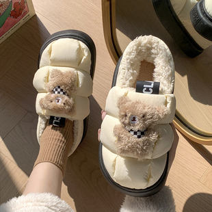 防水包跟棉鞋 2024新款 加绒可外穿卡通厚底居家男 女冬季 小熊棉拖鞋