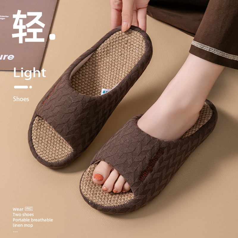 高级感亚麻拖鞋女四季吸汗不臭
