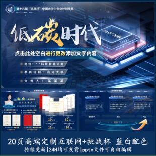 蓝白色国赛互联网+挑战杯大学生创新大赛高端定制科技芯片PPT模板