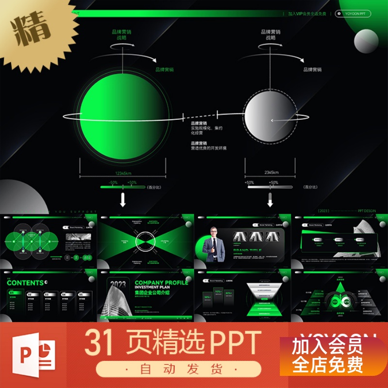 高级感荧光绿企业集团品牌介绍项目分析报告提案路演方案PPT模板