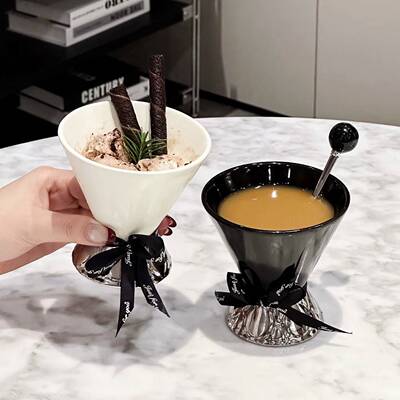 满氛法式陶瓷甜品杯家用高颜值女冰淇淋杯子带勺精致燕麦酸奶杯