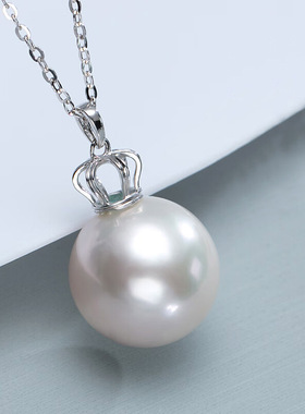 S925银女款皇冠母贝珍珠吊坠项链