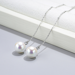 S925银白色母贝珍珠耳环长耳线流苏耳钉 新款潮气质耳坠轻奢女