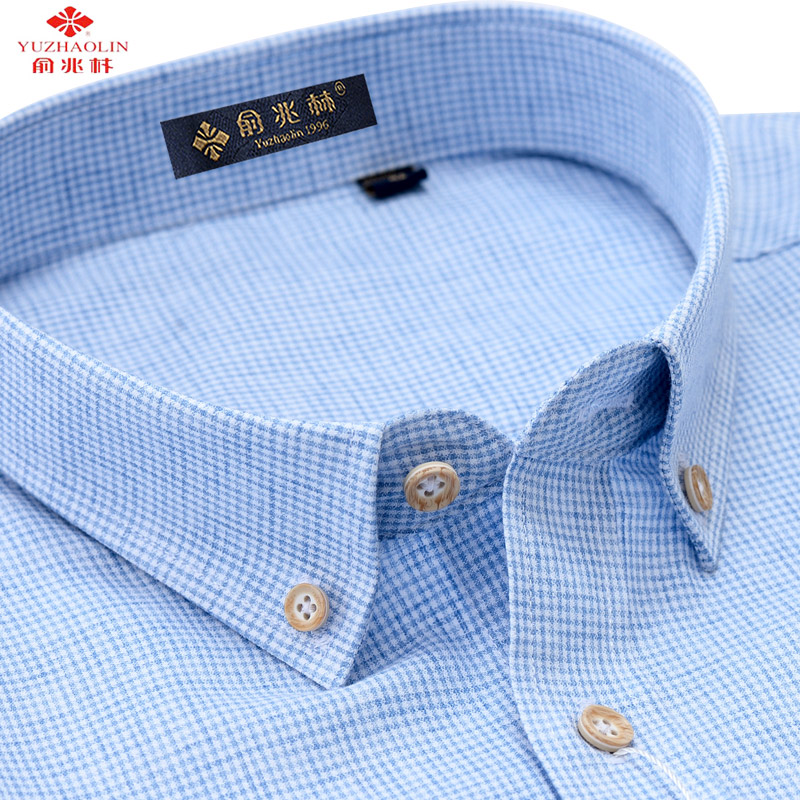 俞兆林短袖衬衫棉麻男士宽松休闲格子中年男士亚麻半袖衬衣爸爸装