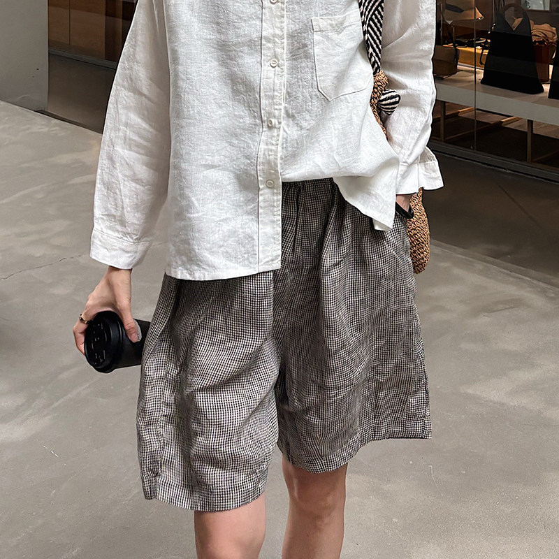 春秋新女 韩国单 复古慵懒风格纹亚麻汗麻大码阔腿裤休闲中裤西短,女装/女士精品,休闲裤,淘宝优惠券,粉丝福利购,淘宝优惠卷