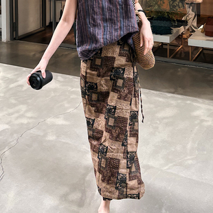 补丁 度假风大码 色织亚麻半身裙裹裙 独家设计师秀款 韩国单