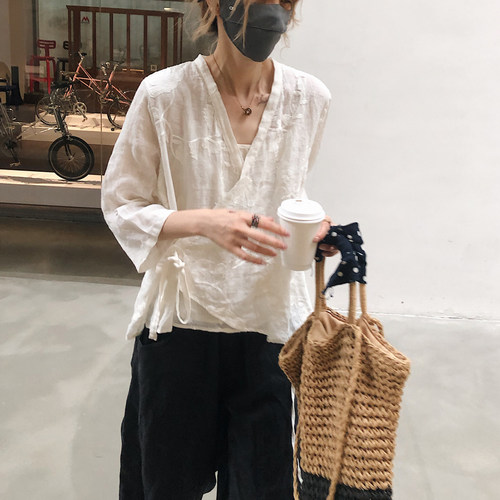大码复古名族风亚麻尘沙开衫