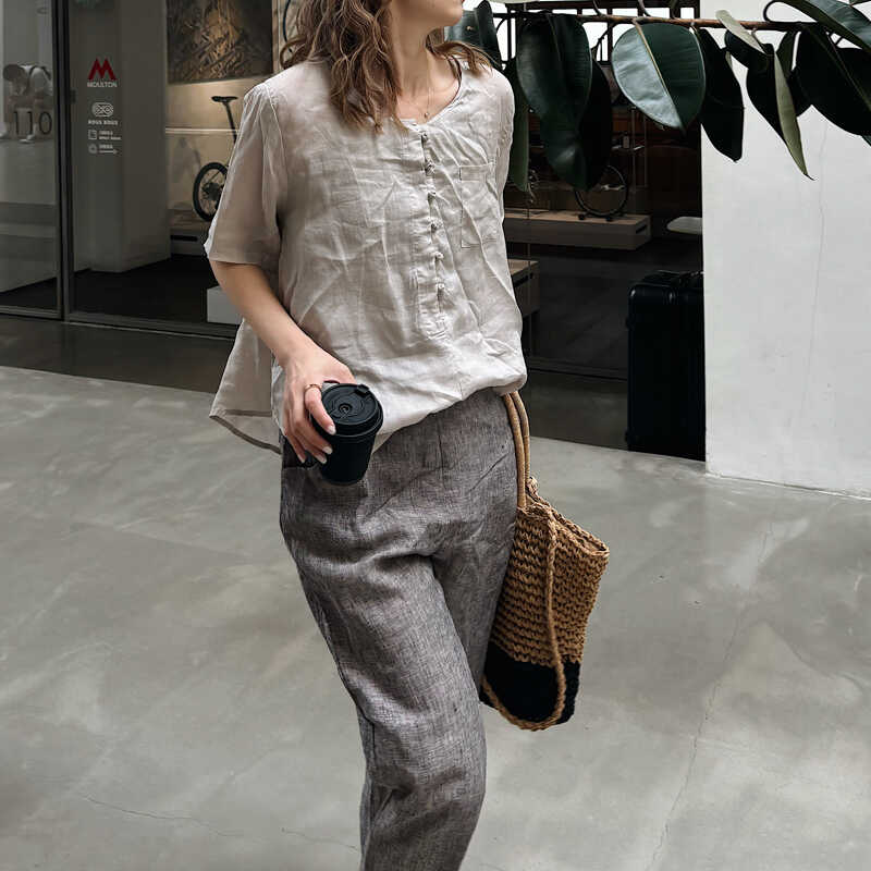 纯苎麻衬衫大码盘扣小众气质优雅