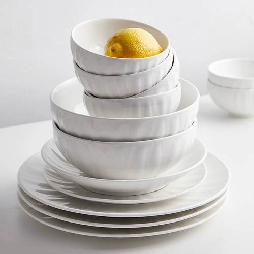 Imhouse Big Soup Bowl Home High -Level Sense Ceramic Dailware Bowl Powl Creative Relief Простая белая фарфоровая миска пищевая миска