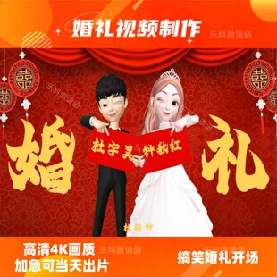 婚礼视频mv制作卡通崽崽搞笑结婚开场大屏4k暖场相册婚纱照片制作