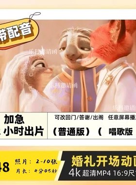 婚礼迪士尼疯狂动物城开场视频崽崽结婚大屏婚纱照暖场快闪定制作