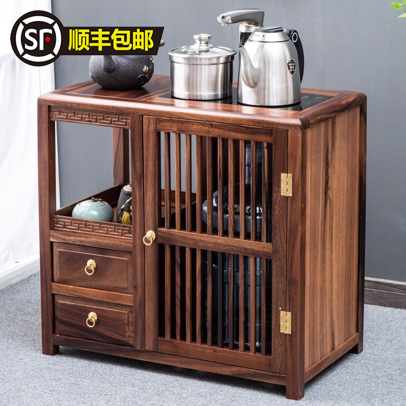 胡桃木茶水柜功夫茶台中式茶边柜烧水壶一体下置水桶茶吧机茶柜