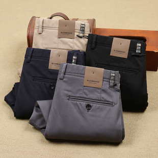 欧洲站秋冬季保暖厚款加绒裤高棉弹力透气卡其色男士商务休闲裤子